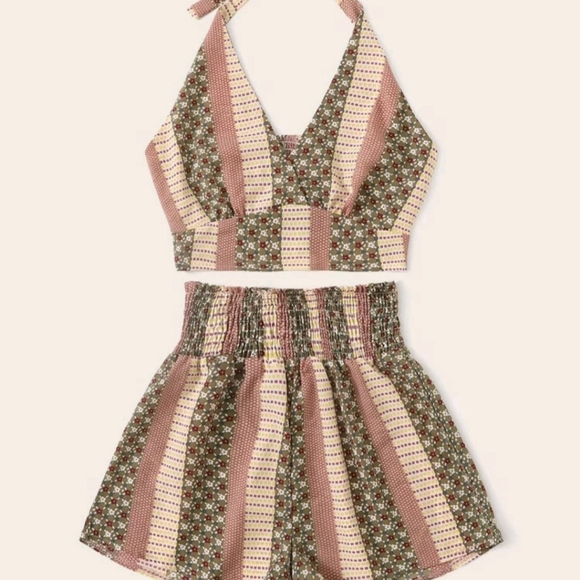 Cropped Halter Cami & Shorts Set - Picture 1 of 4